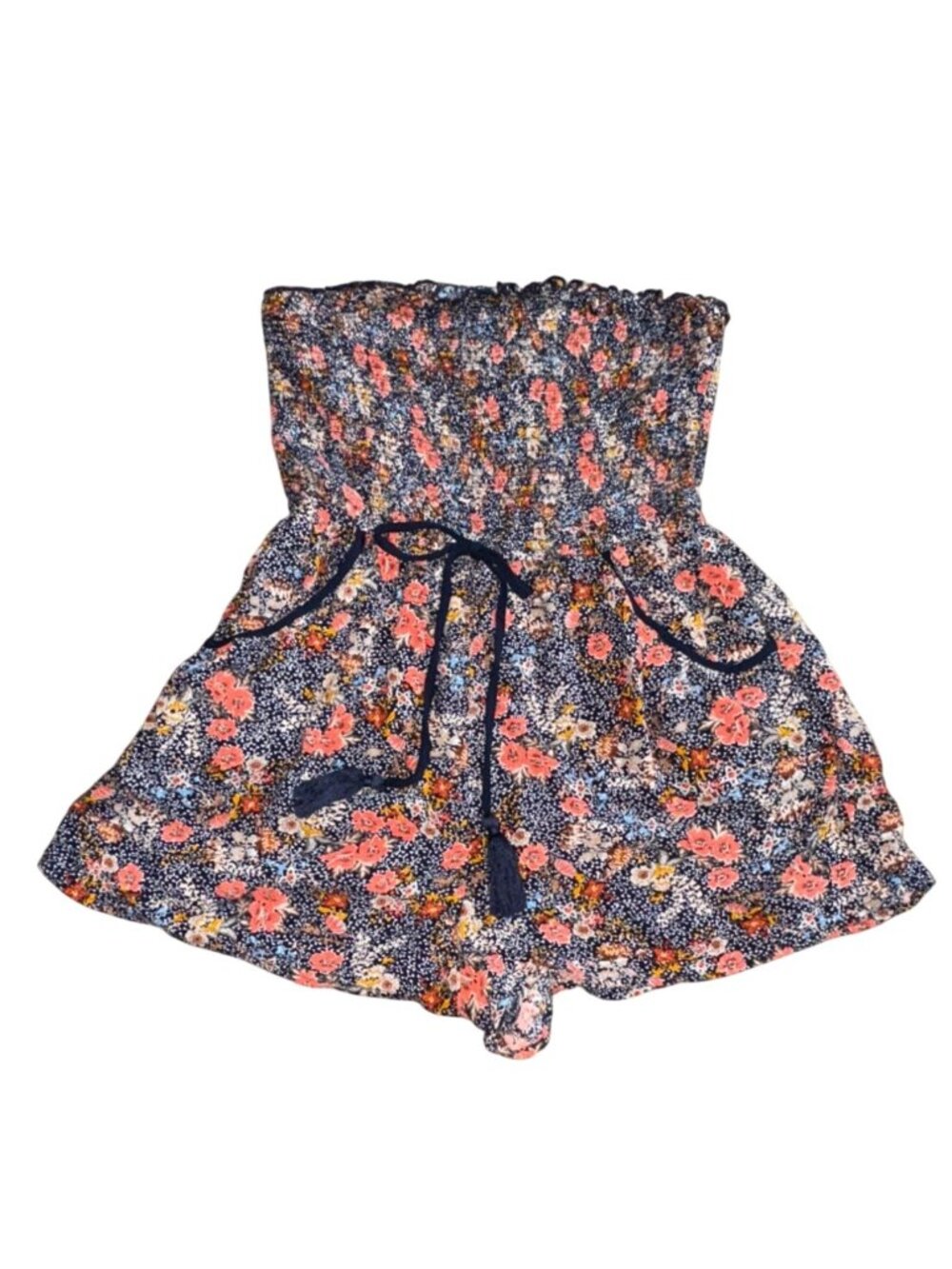 Band of Gypsies Floral Strapless Romper W/ Poclet-Multicolor-Size S-GUC